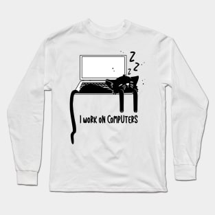 A Sleeping Cat on The Computer Long Sleeve T-Shirt